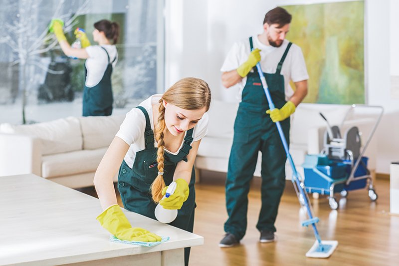 Services cleaning service employees with professional equipment cleaning